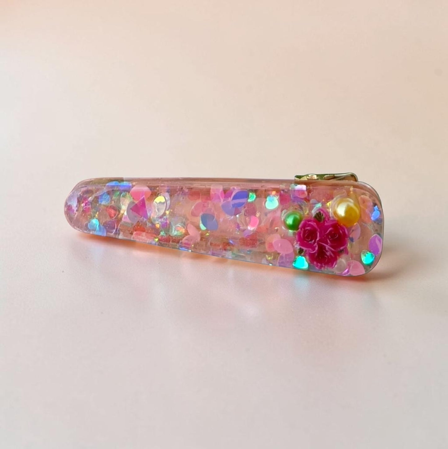 Clip capelli artigianale con fiori colorati in resina – MANIKOCREATIONS