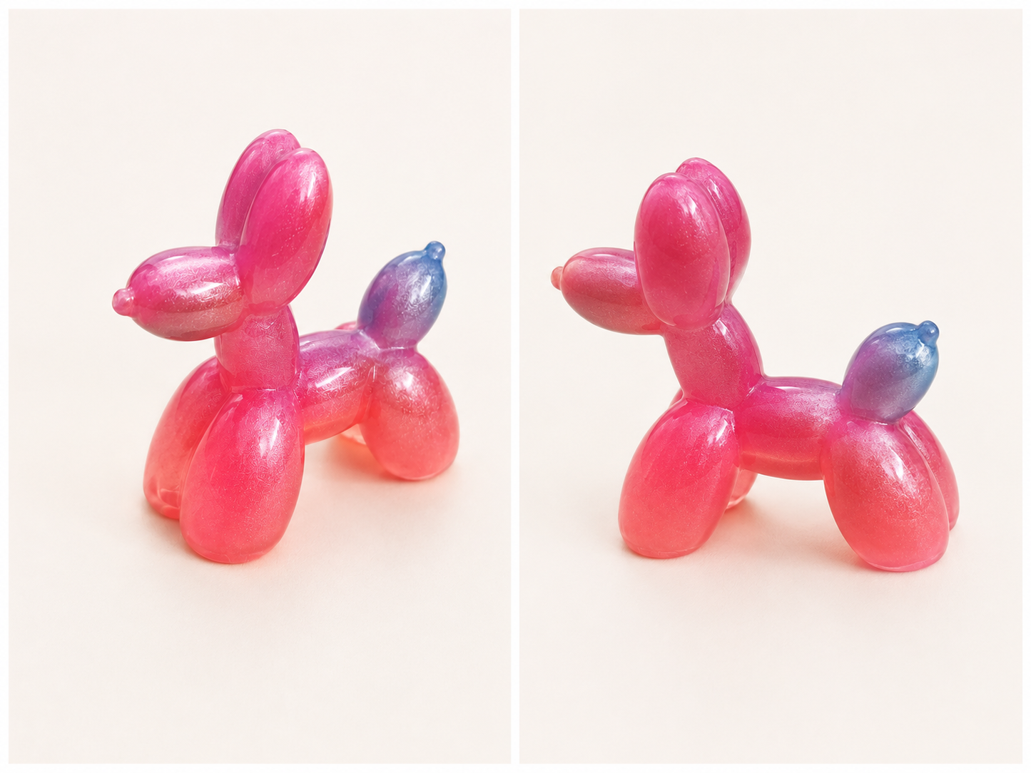 Balloon Dog artigianale in resina Rosa-Viola-Blu_perlato, realizzato a mano da Maniko Creations. Disponibile come ciondolo con catenella o come piccola decorazione.