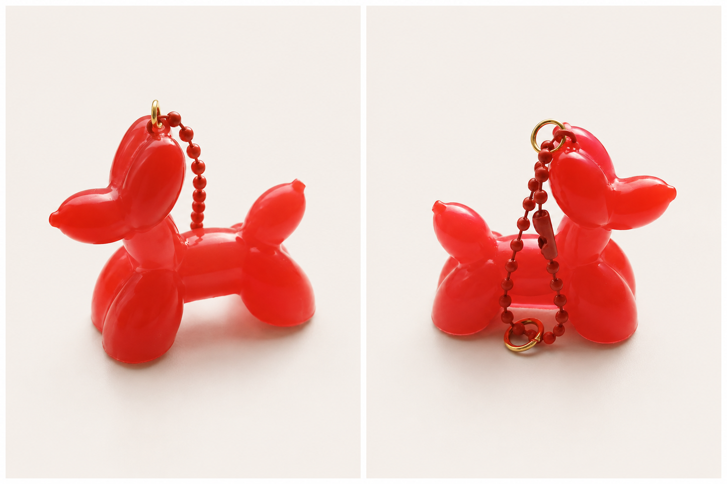 Balloon Dog artigianale in resina Rosso, realizzato a mano da Maniko Creations. Disponibile come ciondolo con catenella o come piccola decorazione.