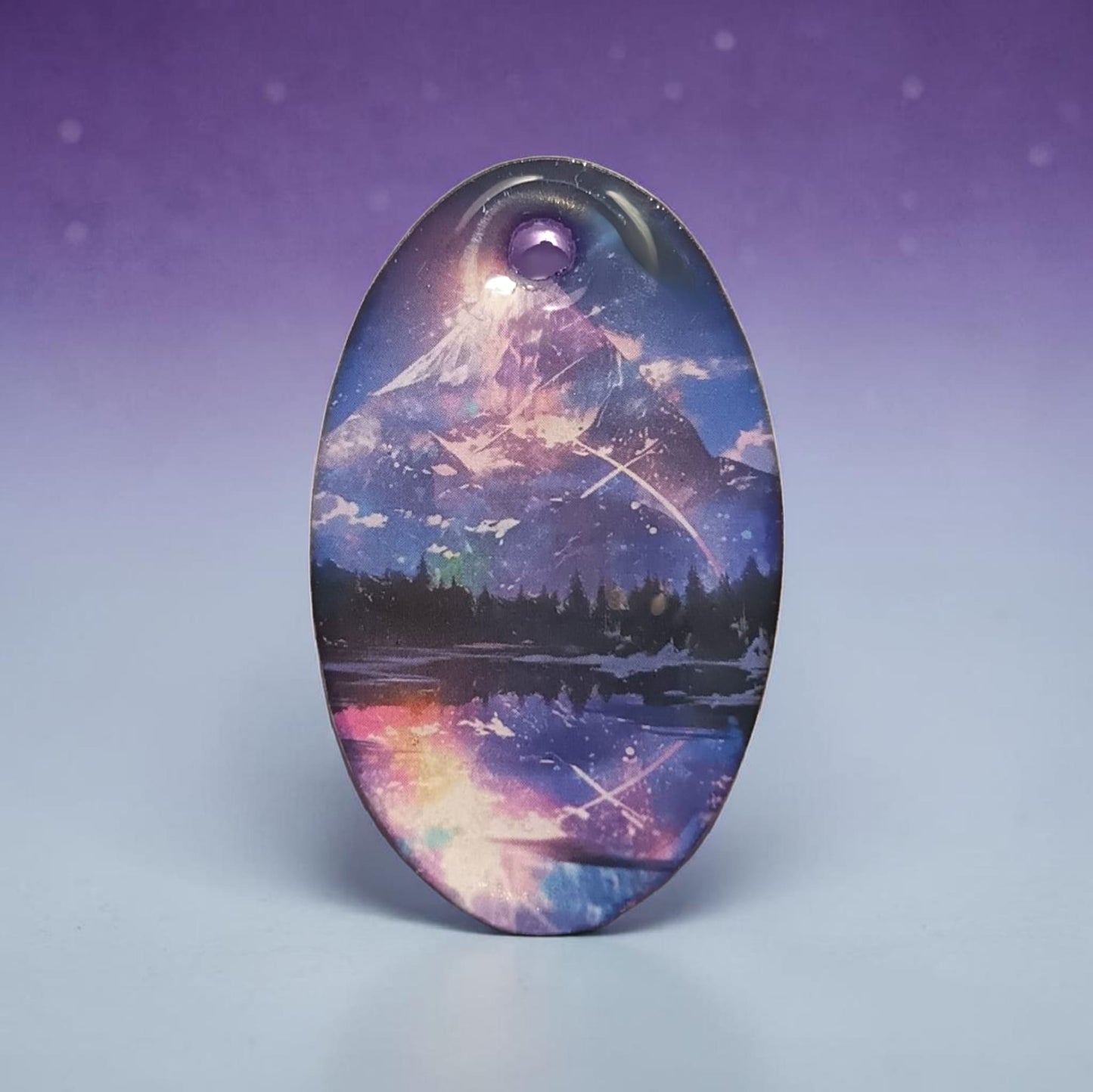 Portachiavi in resina Cielo Riflesso con paesaggio notturno viola