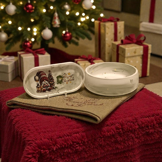 Set natalizio completo con vassoio ovale e ciotola rotonda in gesso effetto marmo verde